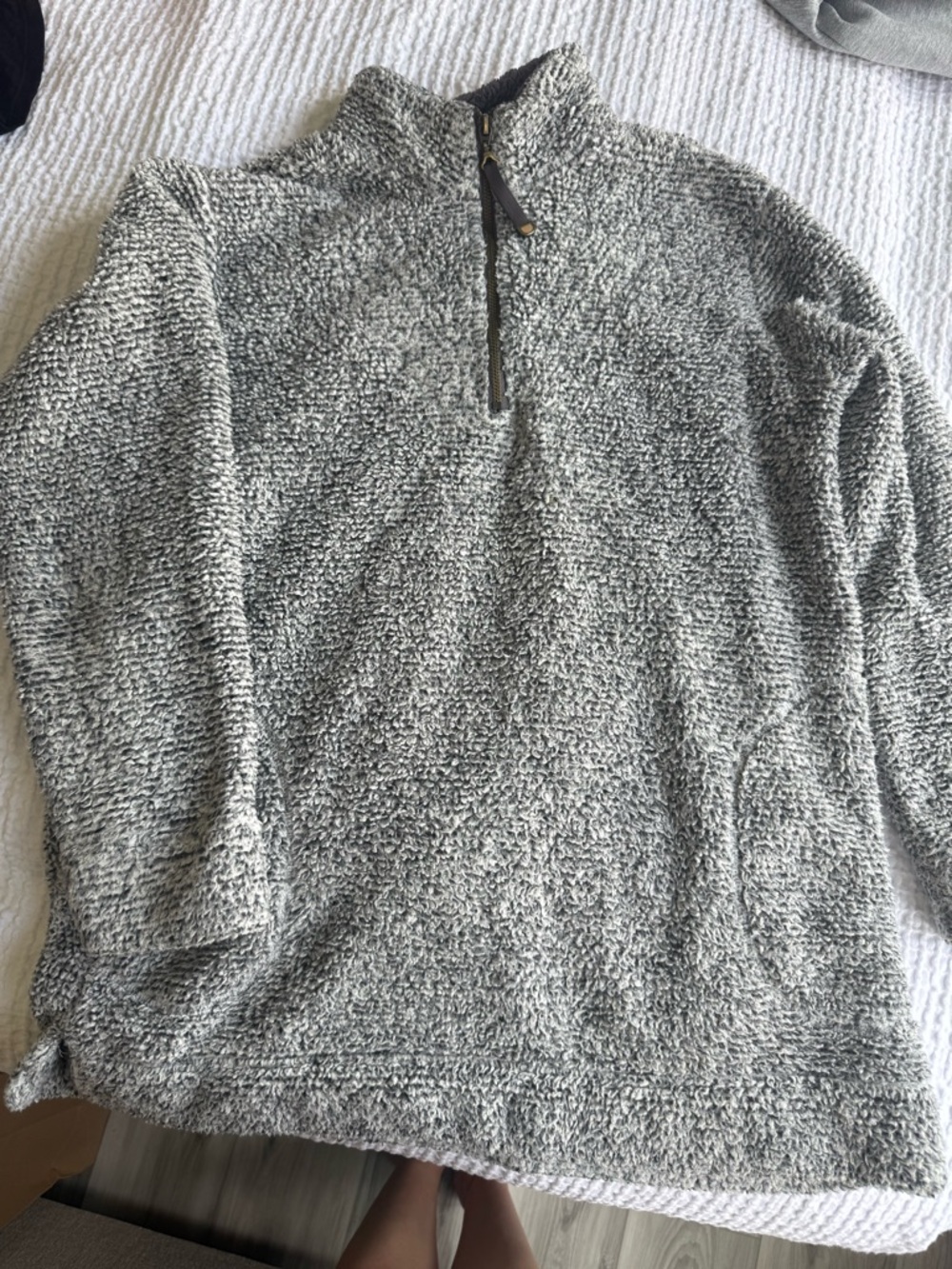 Soft Surroundings Gray Plush Quarter-Zip Sweater